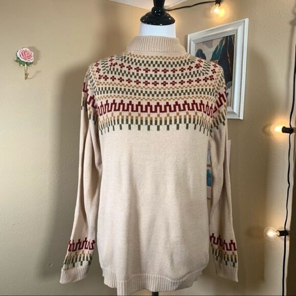 Mock Neck Tribal Pattern Cream Sweater - Women’s Medium - Picture 1 of 5
